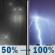Tonight: Rain between 7pm and 2am, then rain and a slight chance of thunderstorms. Cloudy. Low around 48, with temperatures rising to around 55 overnight. Southeast wind around 15 mph, with gusts as high as 30 mph. Chance of precipitation is 100%. New rainfall amounts between a quarter and half of an inch possible. Tonight: Rain